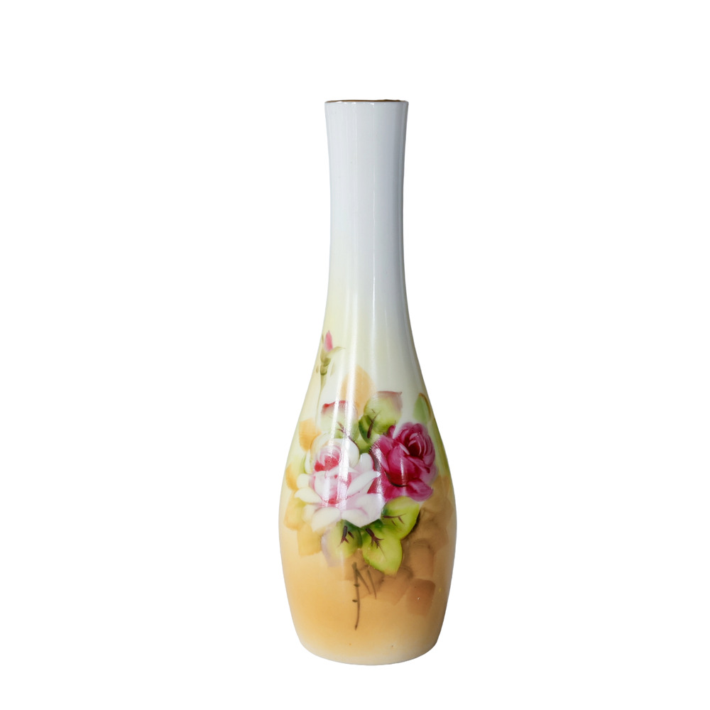 VTG Lefton Hand Painted Rose Porcelain Bud Vase MCM Retro Cottage Shabby Chic